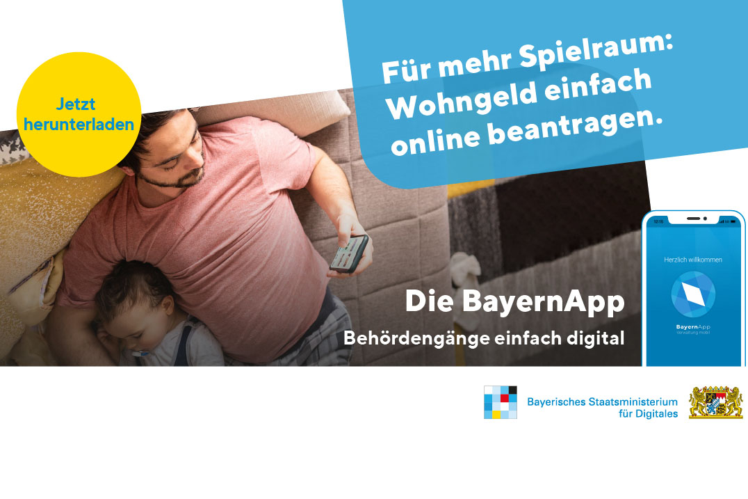 Das Foto zeigt ein Werbeplakat für die Bayern App.
